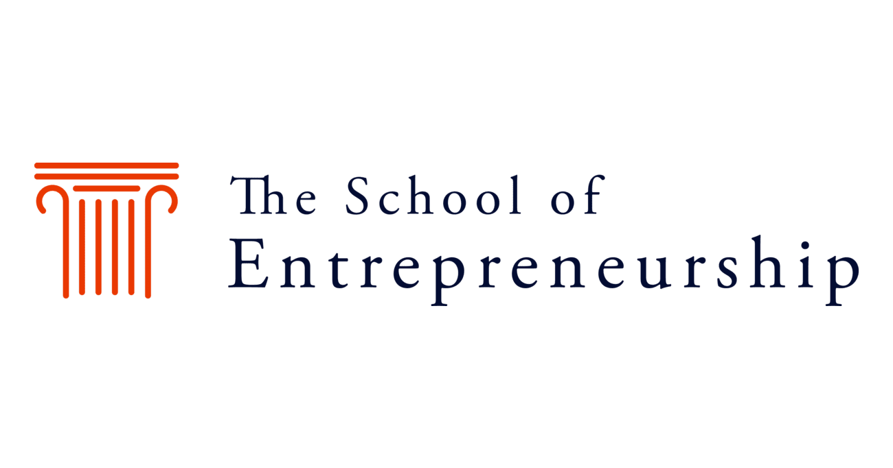 Faded text reading 'The School of Entrepreneurship' on a dark background.