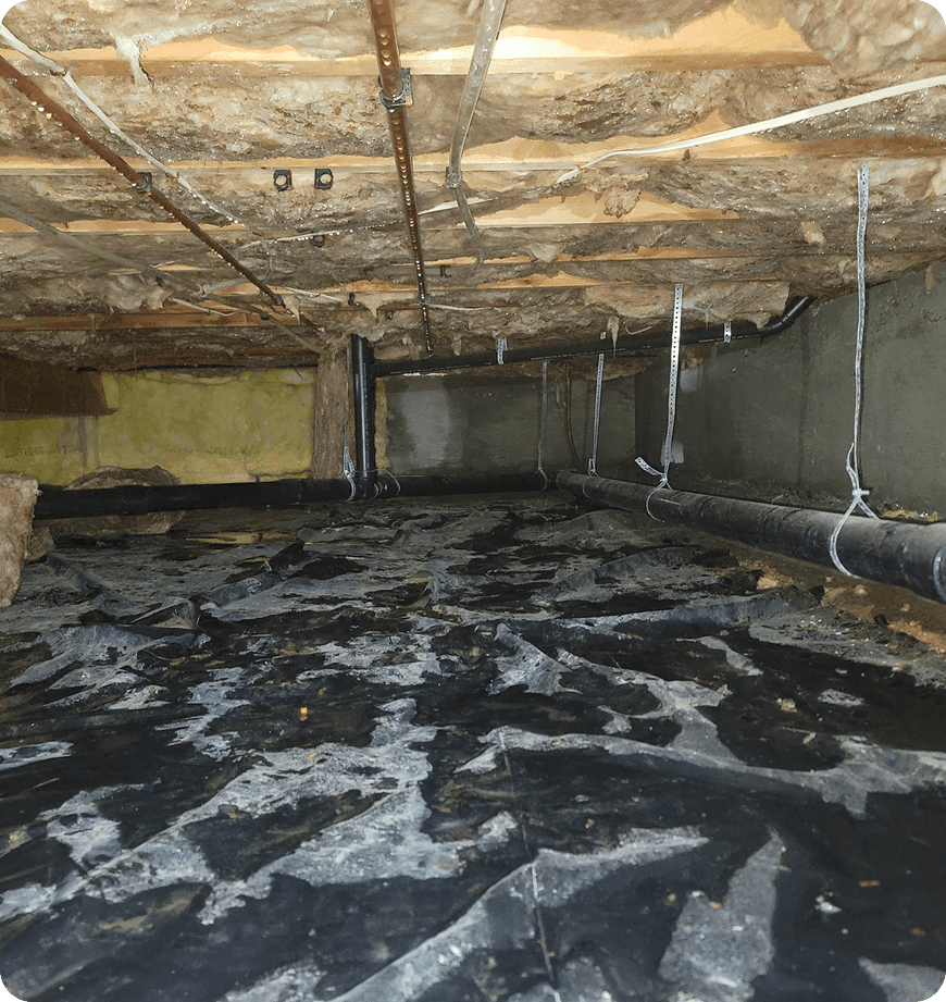 Our crawl space waterproofing at a Eugene, OR home, in progress.