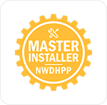Master Installer NWDHPP badge with gear design.