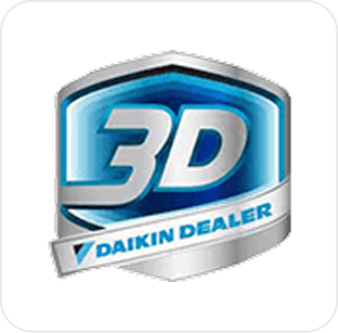 3D Daikin Dealer logo on black background.