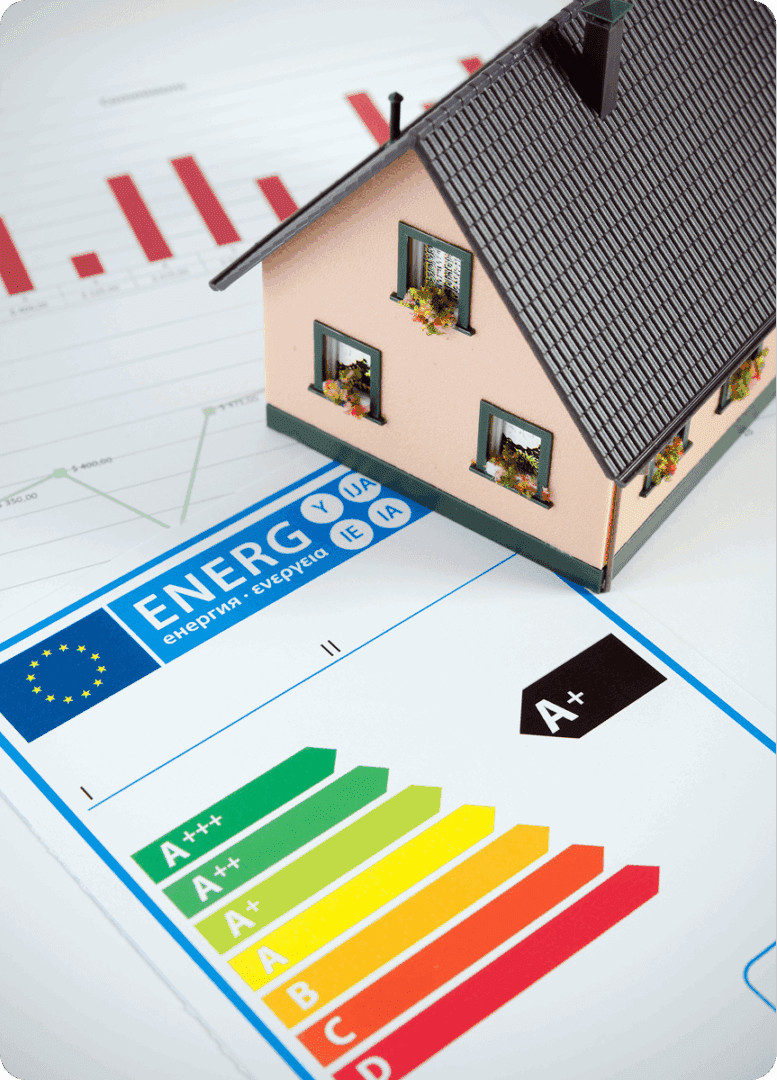 Energy efficiency label and house model.