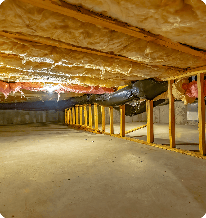 Crawl space vapor barrier installed at a residential property.