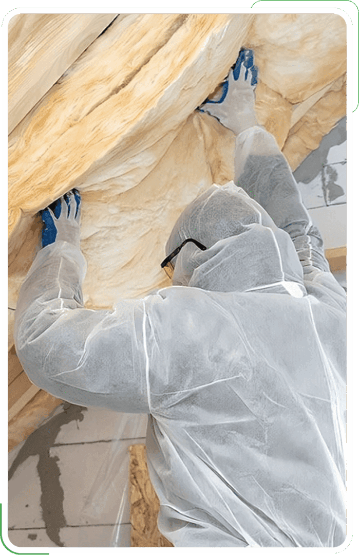 A professional putting foam insulation in a client's attic.