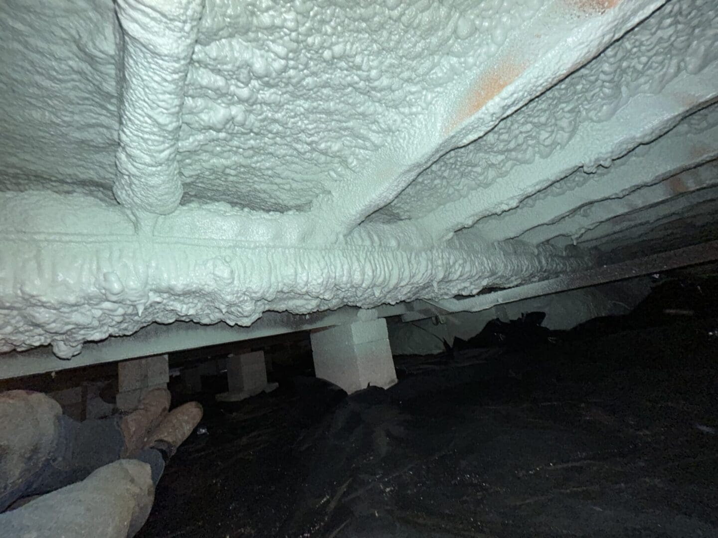 Closed-cell spray foam crawl space insulation in Sutherlin Oregon home, air sealing floor system, preventing moisture and mold, improving energy efficiency and indoor comfort