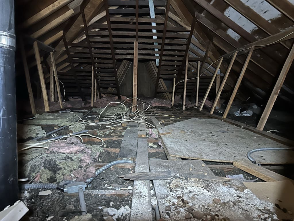 Bad Attic with no insulation and contaminated environment, mold, and no energy efficiency