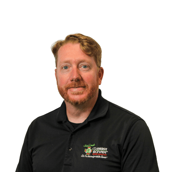 Red-haired man in black company polo
